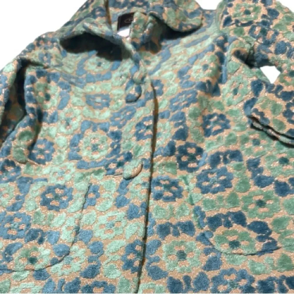 EEUC Tocca chenille jacquard blue/teal/metallic pea coat size 6